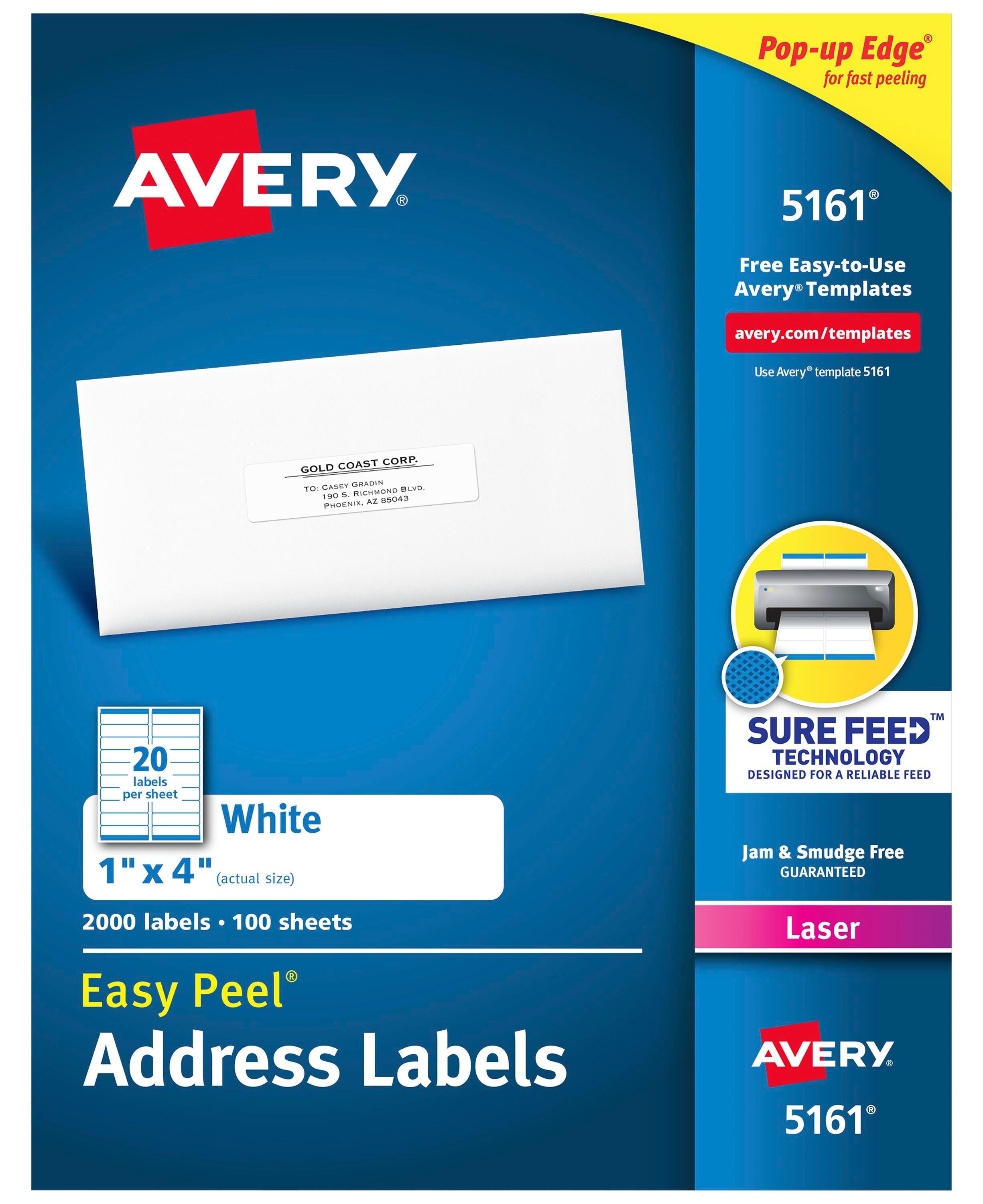 Image for Avery Easy Peel Address Labels, Laser, 1 x 4 Inches, Pack of 2000 from School Specialty